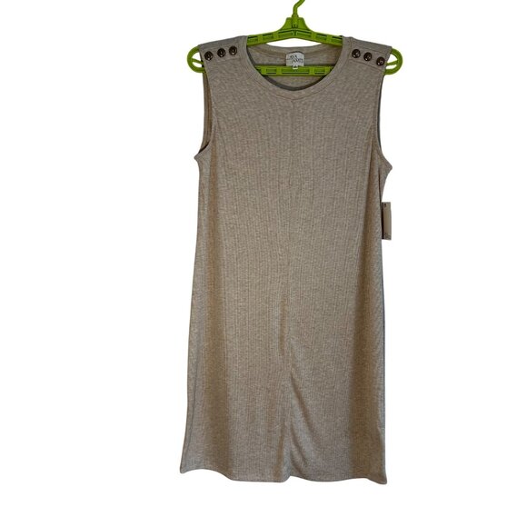 Ava James Dresses & Skirts - Sleeveless Beige Ava James Button Shoulder Dress SZ M Preppy Old Money NWT